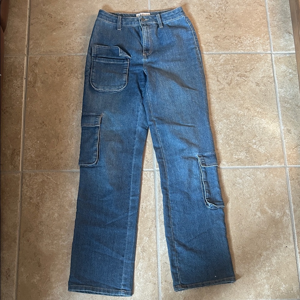 love, Fire Blue Straight Leg Cargo Jeans